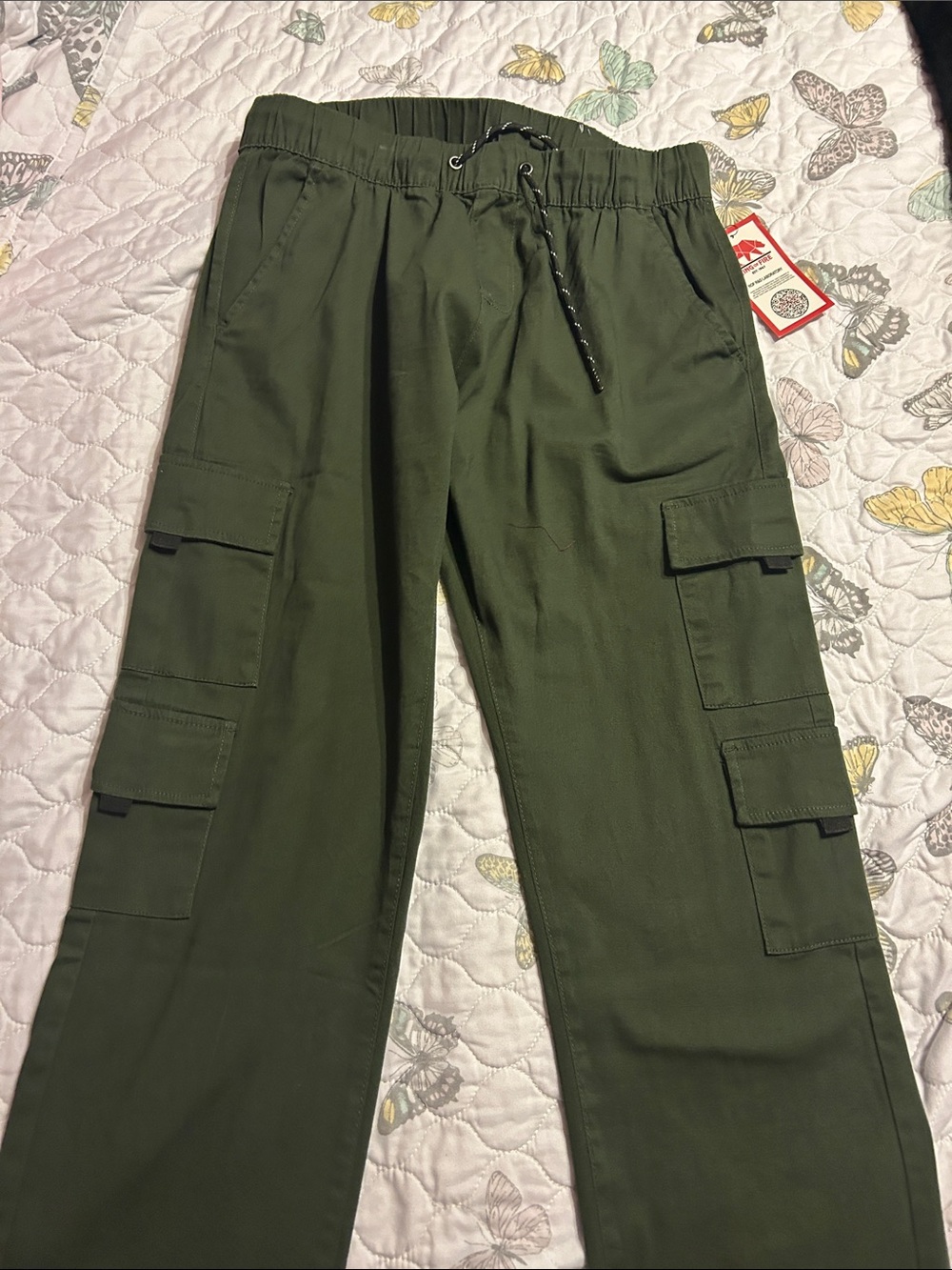 Men's Olive Green Cargo Pants with Elastic Waist